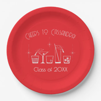 Assiettes En Carton Fête de fin d'études Casquette et Cocktail Rouge