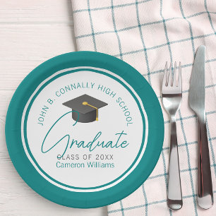 Assiettes En Carton Fête de fin d'études chic sarcelle Diplômé