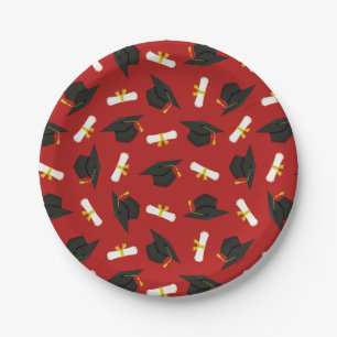 Assiettes En Carton Fête de fin d'études motif diplômes Casquettes Rou