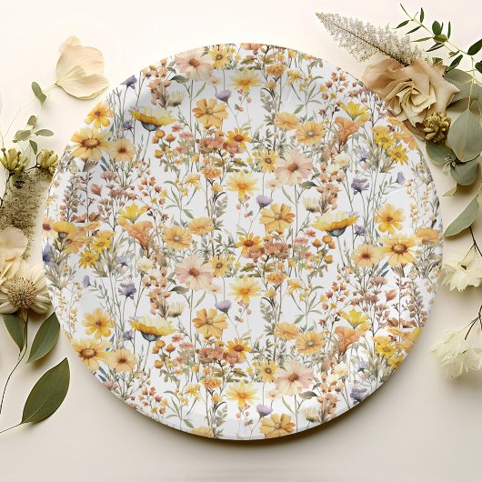 Assiettes En Carton Fête de fleurs sauvages jaunes rustiques