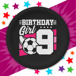 Assiettes En Carton Fête de football de 9 ans 9e anniversaire fille