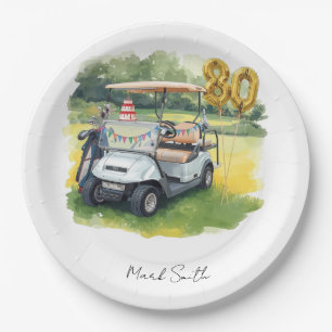 Assiettes En Carton Fête de golf 80e anniversaire avec voiturette de