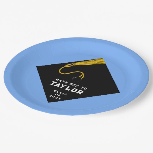 Assiettes En Carton Fête de graduation bleu clair (Angle)