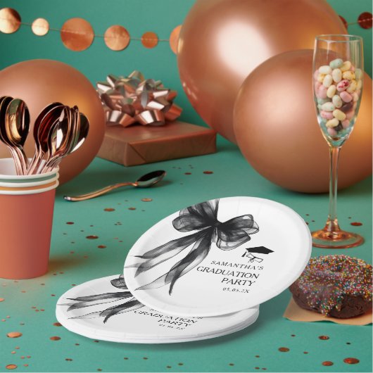 Assiettes En Carton Fête de graduation de Black Bow moderne (Multi)