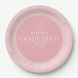 Assiettes En Carton Fête de graduation géométrique et script moderne