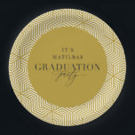 Assiettes En Carton Fête de graduation géométrique et script moderne<br><div class="desc">Design moderne géométrique et script graduation de la partie. Les couleurs peuvent être changées.</div>