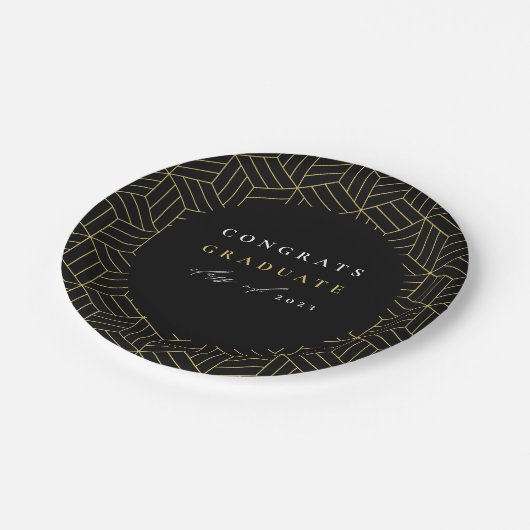 Assiettes En Carton Fête de graduation géométrique noire moderne (Angle)