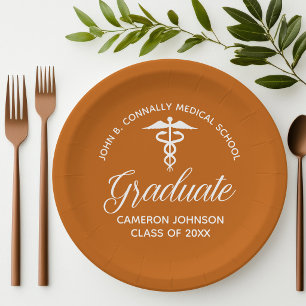 Assiettes En Carton Fête de graduation Médicale Orange personnalisée