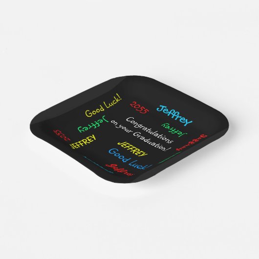 Assiettes En Carton Fête de graduation Noms répétitifs Carré Noir (Angulaire)