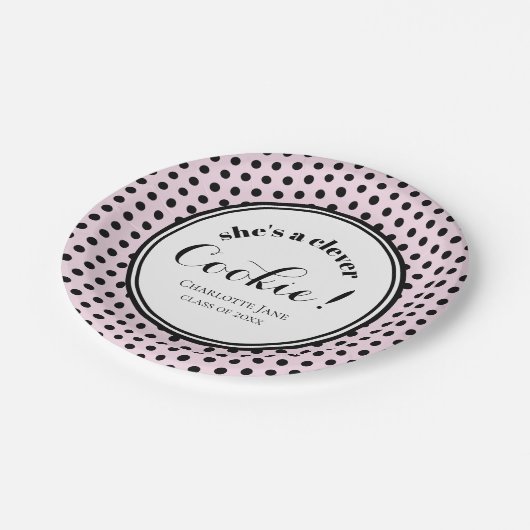 Assiettes En Carton Fête de graduation rose et noir (Angle)