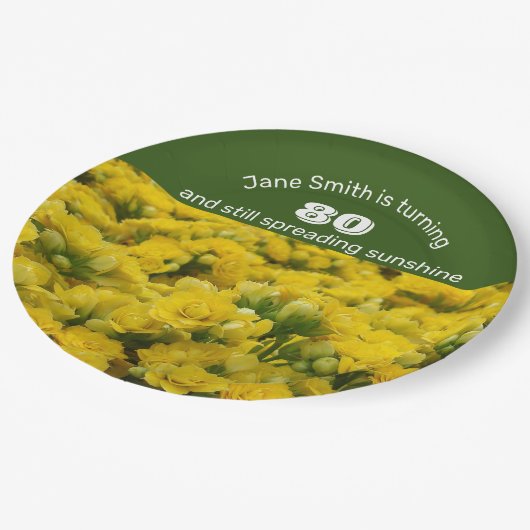 Assiettes En Carton Fête de jalon Floral Jaune 80e anniversaire (Angle)