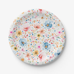 Assiettes En Carton Fête de jardin aux fleurs aquarelles délicates rom