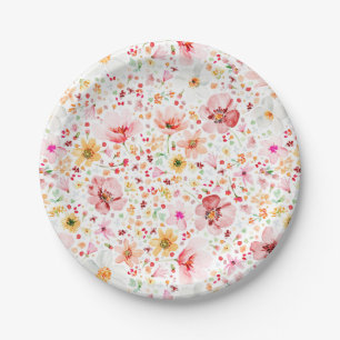 Assiettes En Carton Fête de jardin fleurie aquarelle délicate romantiq
