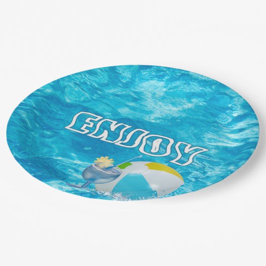 Assiettes En Carton Fête de la piscine d'été (Angle)