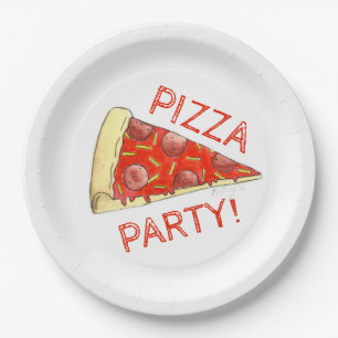 Assiettes En Carton FÊTE DE LA PIZZA ! Pepperoni Fromage Pizzeria tran