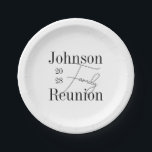 Assiettes En Carton Fête de la Réunion familiale personnalisée<br><div class="desc">Il s'agit d'un design élégant, moderne, personnalisé et familial. Il est en minima, noir et blanc avec typographie stylisée. Il vous permet d'ajouter votre nom de famille et votre année de réunion. Ce design de typographie minimaliste et élégant est parfait pour votre réunion de famille, réunion ou fête. Pour personnaliser,...</div>