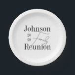 Assiettes En Carton Fête de la Réunion familiale personnalisée<br><div class="desc">Il s'agit d'un design élégant, moderne, personnalisé et familial. Il est en minima, noir et blanc avec typographie stylisée. Il vous permet d'ajouter votre nom de famille et votre année de réunion. Ce design de typographie minimaliste et élégant est parfait pour votre réunion de famille, réunion ou fête. Pour personnaliser,...</div>