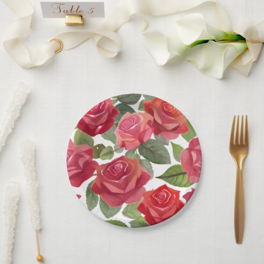 Assiettes En Carton Fête de la Rose rouge (Mariage)