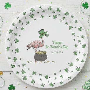 Assiettes En Carton Fête de la Saint-Patrick Flamant Rose Trèfle Irlan
