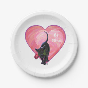Assiettes En Carton Fête de la Saint-Valentin au chat noir