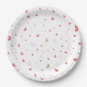 Assiettes En Carton Fête de la Saint-Valentin Cœurs Rouges Roses & Or