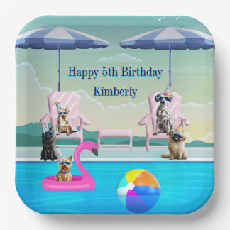 Assiettes En Carton Fête de l'animal dans la piscine pour chien