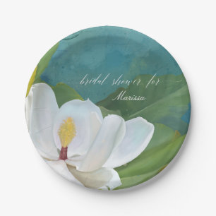 Assiettes En Carton Fête de l'mariée de fleurs de Magnolia bleu modern