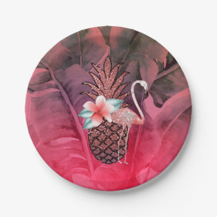 Assiettes En Carton Fête de luau de l'ananas de paillettes tropicales