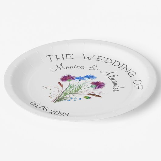 Assiettes En Carton Fête de mariage au chardon Floral écossais (Angle)