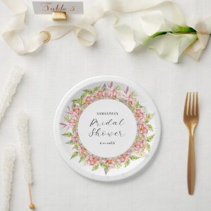 Assiettes En Carton Fête de mariage avec aquarelle rose florale