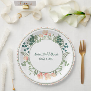 Assiettes En Carton Fête de mariage avec fleurs de magnolia roses et v