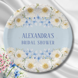 Assiettes En Carton Fête de mariage avec hydrangeas bleus et fleurs bl