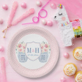 Assiettes En Carton Fête de mariage avec monogramme de roses roses élé (Fête)