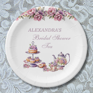 Assiettes En Carton Fête de mariage avec thé aux fleurs roses et lilas