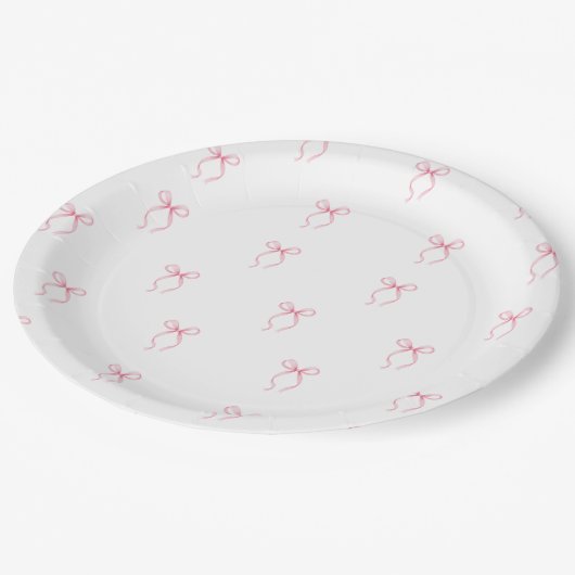 Assiettes En Carton Fête de mariage avec un nœud rose (Angle)