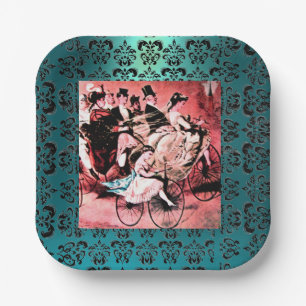 ASSIETTES EN CARTON FÊTE DE MARIAGE BLACK BLEU RED BICYCLE