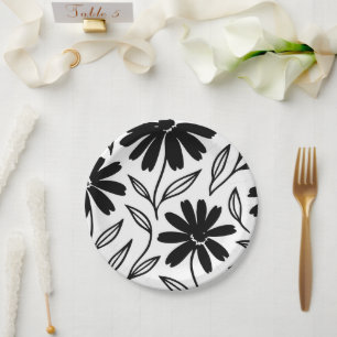 Assiettes En Carton Fête de mariage bohème aux marguerites à encre noi
