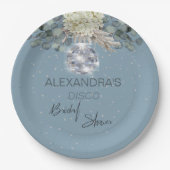 Assiettes En Carton Fête de Mariage Boule à Facettes Fleurie Bleu Pous (Devant)