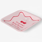 Assiettes En Carton Fête de Mariage Cerise Rose Rouge Ruban (Angulaire)