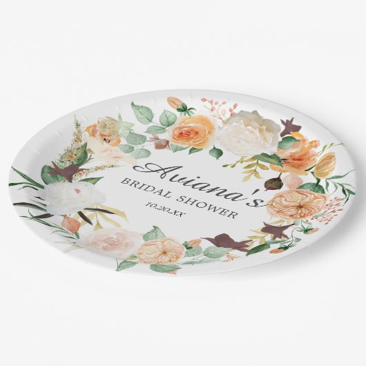 Assiettes En Carton Fête de mariage champêtre floral automnal (Angle)