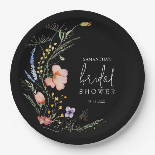 Assiettes En Carton Fête de mariage champêtre noir (Devant)