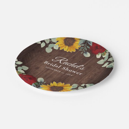 Assiettes En Carton Fête de mariage champêtre Tournesol Eucalyptus Ros (Angle)