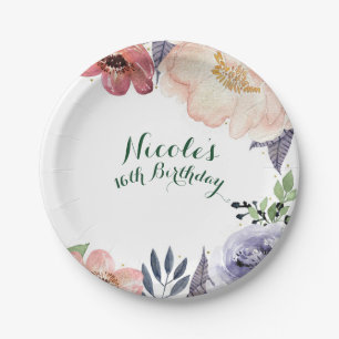 Assiettes En Carton Fête de mariage chic à l'aquarelle florale moderne