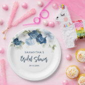 Assiettes En Carton Fête de mariage Dusty Blue Floral Script (Fête)