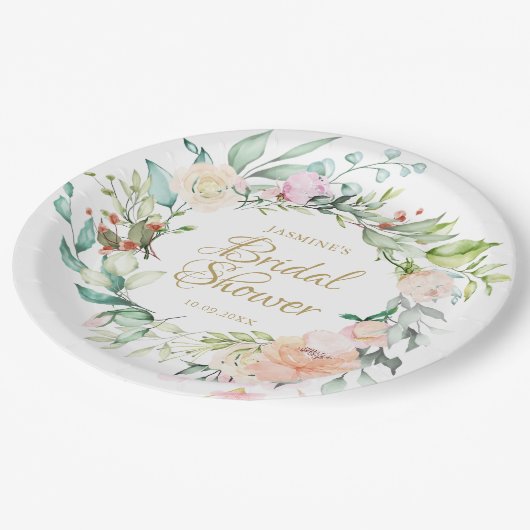 Assiettes En Carton Fête de mariage élégante aquarelle rose d'été écri (Angle)