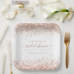 Assiettes En Carton Fête de mariage élégante Rose Gold Pailleté Nom Da