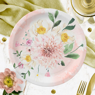 Assiettes En Carton Fête de mariage floral aquarelle romantique rose