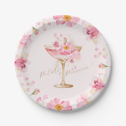 Assiettes En Carton Fête de mariage floral aux pétales et prosecco (Devant)