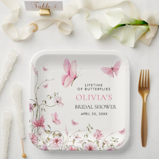 Assiettes En Carton Fête de mariage floral papillons pour toute la vie (Mariage)