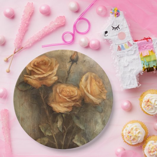 Assiettes En Carton Fête de mariage floral rose pêche (Fête)